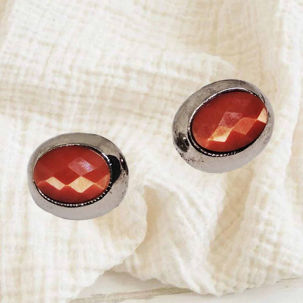 Silver Tone Clip-on Earrings with Orange Faceted Faux Stone